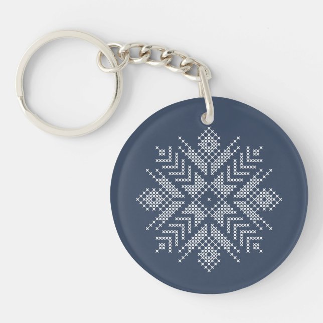 Christmas cross stitch snowflake design key ring (Front)