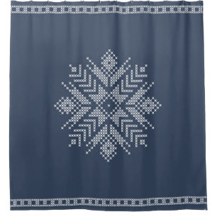 Christmas cross stitch snowflake design shower curtain