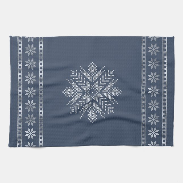 Christmas cross stitch snowflake design tea towel (Horizontal)