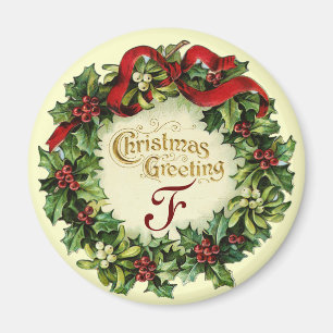 CHRISTMAS CROWN WITH MISTLETOES AND HOLLY BERRIES MAGNET