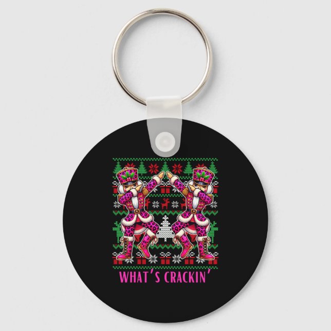 Christmas Crushing It Nutcracker - Funny Retro Ugl Key Ring (Front)