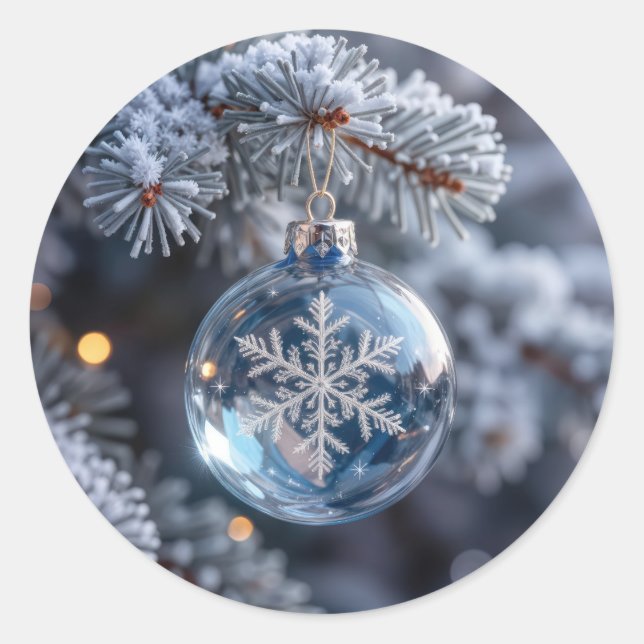 Christmas Crystal Snowflake Ornament Classic Round Sticker (Front)