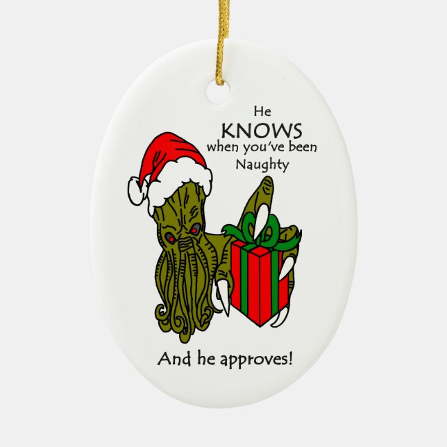 Christmas Cthulhu Ceramic Ornament (Front)