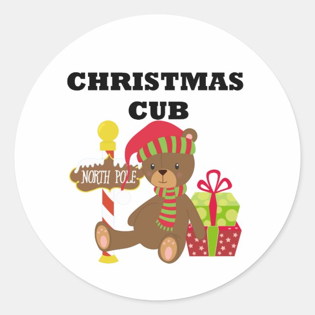 Christmas Cub Classic Round Sticker (Front)