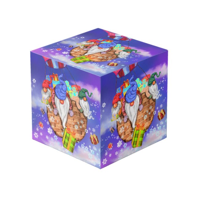 Christmas Cube Gnomes Flying Gives Gifts (Front Angled)