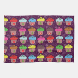Christmas cup cakes tea towel