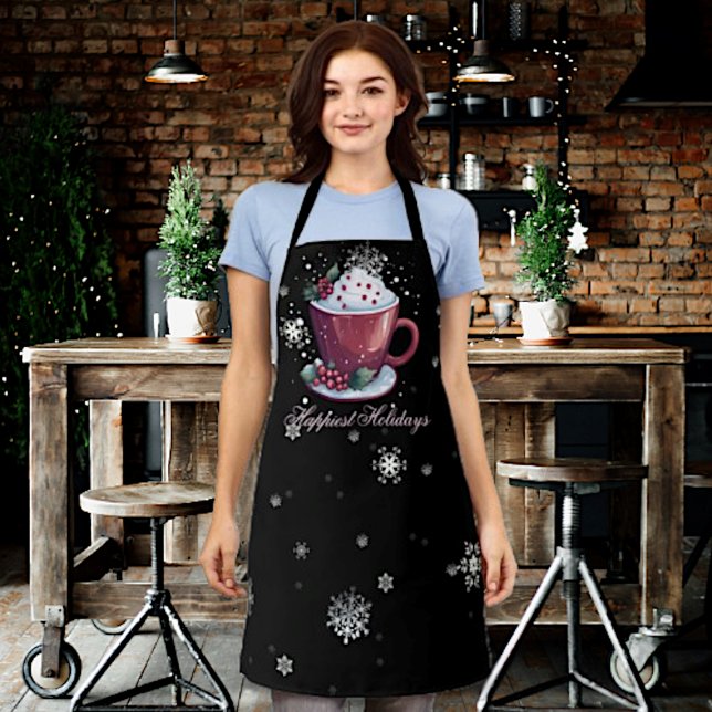 Christmas Cup of Hot Chocolate | Black Apron (Christmas Cup of Hot Chocolate Holiday Apron)