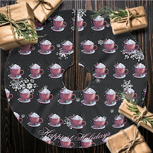Christmas Cup of Hot Chocolate   Black Brushed Polyester Tree Skirt