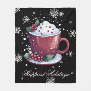 Christmas Cup of Hot Chocolate Black Fleece Blanket