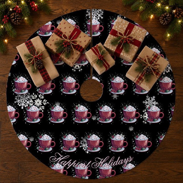 Christmas Cup of Hot Chocolate | Black Fleece Tree Skirt (Christmas Cup of Hot Chocolate | Black Tree Skirt)