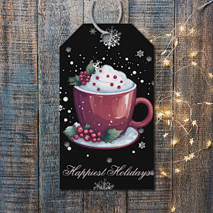 Christmas Cup of Hot Chocolate Black Gift Tags