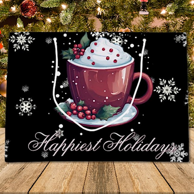 Christmas Cup of Hot Chocolate | Black Large Gift Bag (Christmas Cup of Hot Chocolate Gift Bag)