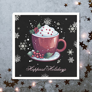 Christmas Cup of Hot Chocolate Black Napkin
