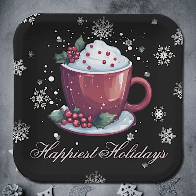 Christmas Cup of Hot Chocolate | Black Paper Plate (Creator Uploaded)