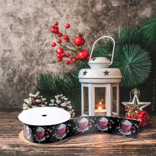 Christmas Cup of Hot Chocolate | Black Satin Ribbon (Christmas Cup of Hot Chocolate Holiday Satin Ribbon)