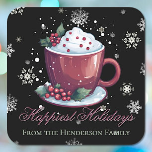 Christmas Cup of Hot Chocolate   Black Square Sticker