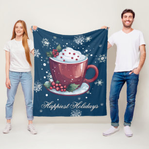 Christmas Cup of Hot Chocolate   Blue Fleece Blanket