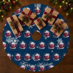 Christmas Cup of Hot Chocolate   Blue Fleece Tree Skirt
