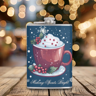 Christmas Cup of Hot Chocolate Blue Hip Flask