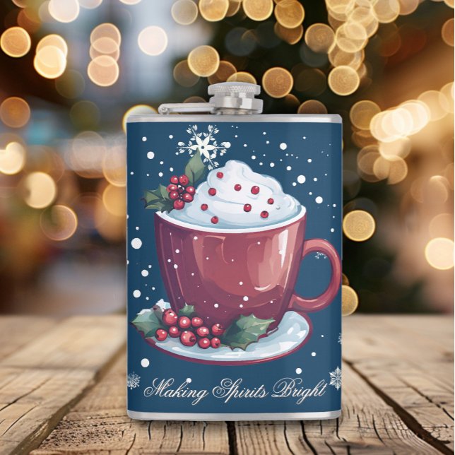Christmas Cup of Hot Chocolate | Blue Hip Flask (Blue Christmas Cup of Hot Chocolate Flask)