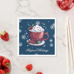 Christmas Cup of Hot Chocolate   Blue Napkin