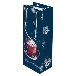Christmas Cup of Hot Chocolate   Blue Wine Gift Bag