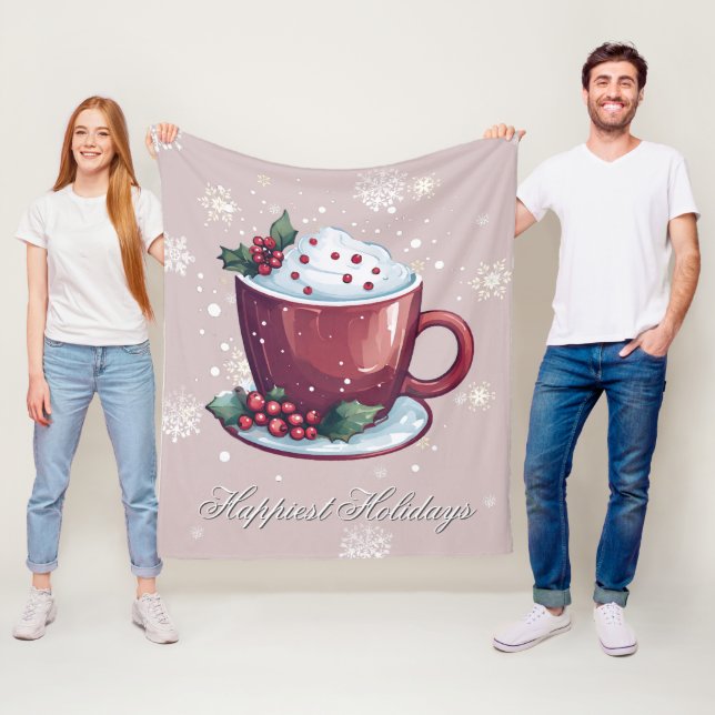 Christmas Cup of Hot Chocolate | Blush Pink Fleece Blanket (In Situ)