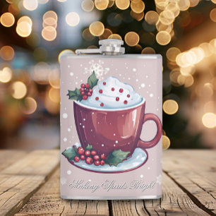 Christmas Cup of Hot Chocolate   Blush Pink Hip Flask