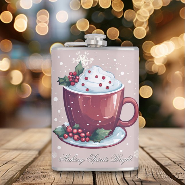 Christmas Cup of Hot Chocolate | Blush Pink Hip Flask (Pink Christmas Cup of Hot Chocolate Flask)