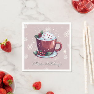 Christmas Cup of Hot Chocolate   Blush Pink Napkin