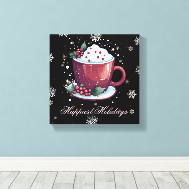 Christmas Cup of Hot Chocolate Holiday | Black Canvas Print (Insitu(Wood Floor))