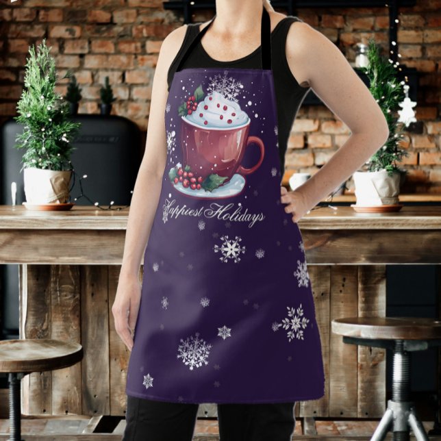 Christmas Cup of Hot Chocolate | Purple Apron (Purple Christmas Cup of Hot Chocolate Apron)
