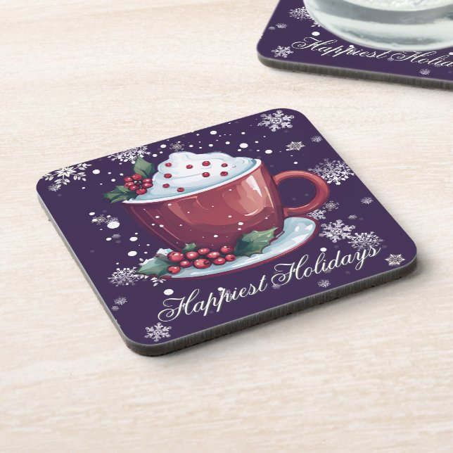 Christmas Cup of Hot Chocolate | Purple Coaster (Left Side)