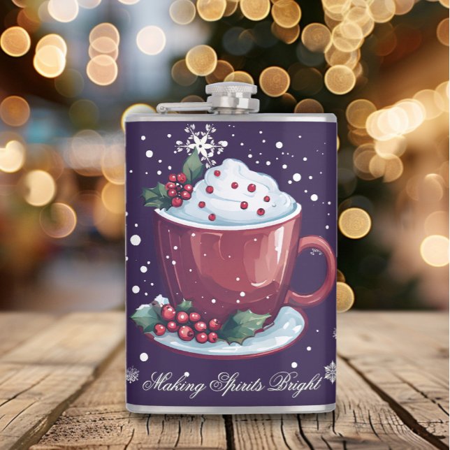 Christmas Cup of Hot Chocolate | Purple Hip Flask (Purple Christmas Cup of Hot Chocolate Flask)
