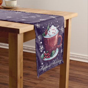 Christmas Cup of Hot Chocolate Purple Medium Table Runner