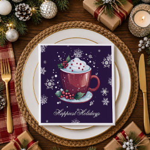 Christmas Cup of Hot Chocolate Purple Napkin