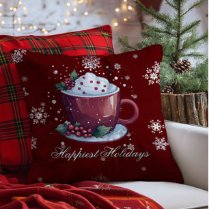 Christmas Cup of Hot Chocolate Red Cushion