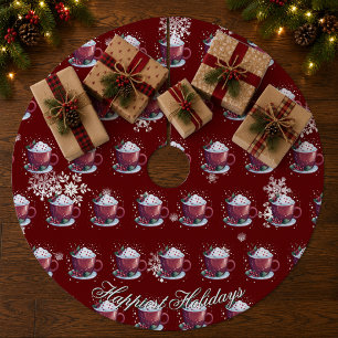 Christmas Cup of Hot Chocolate Red Fleece Tree Skirt