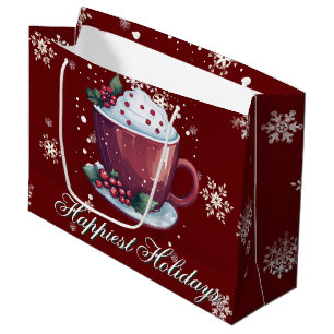 Christmas Cup of Hot Chocolate   Red Large Gift Bag