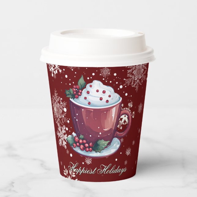 Christmas Cup of Hot Chocolate | Red Paper Cups (Front)