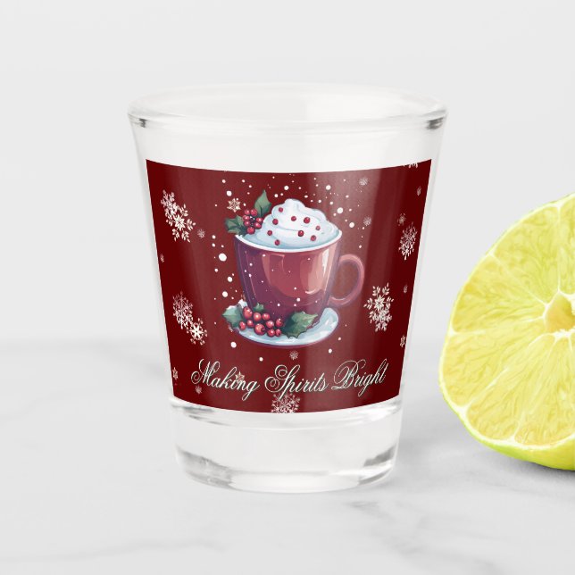 Christmas Cup of Hot Chocolate | Red Shot Glass (Front)