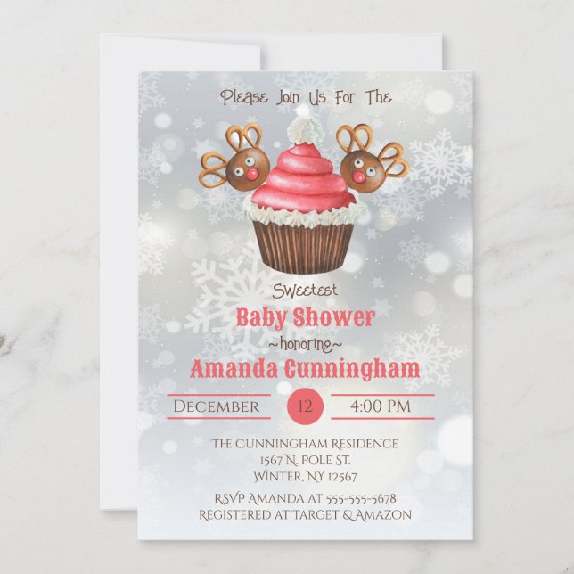 Christmas Cupcake Baby Shower Invitation (Front)