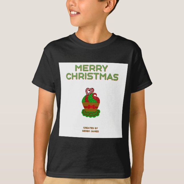 Christmas Cupcake Boy's Black Basic T Shirt (Front)