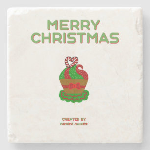 Christmas Cupcake Marble Stone Coaster