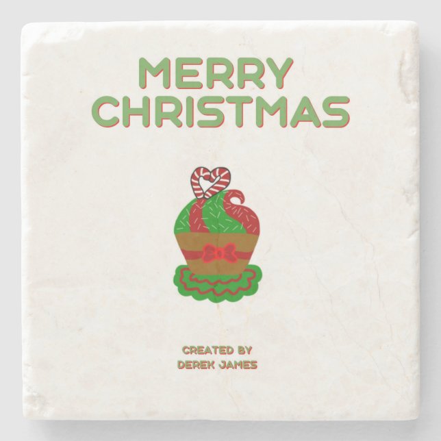 Christmas Cupcake Marble Stone Coaster (Front)