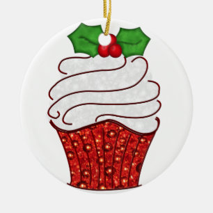 Christmas Cupcake Ornament in Red