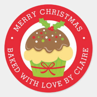 Christmas Cupcake Personalised Home Baking Classic Round Sticker