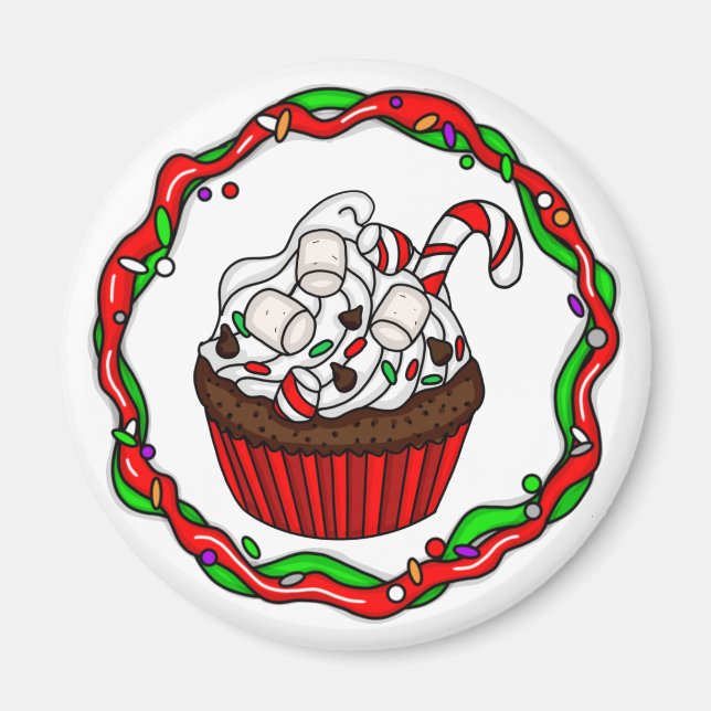 Christmas Cupcake with Candy Cane   Magnet (Front)
