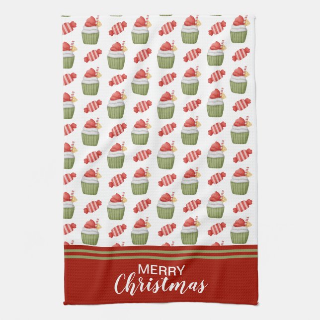Christmas Cupcakes and Candies Tea Towel (Vertical)