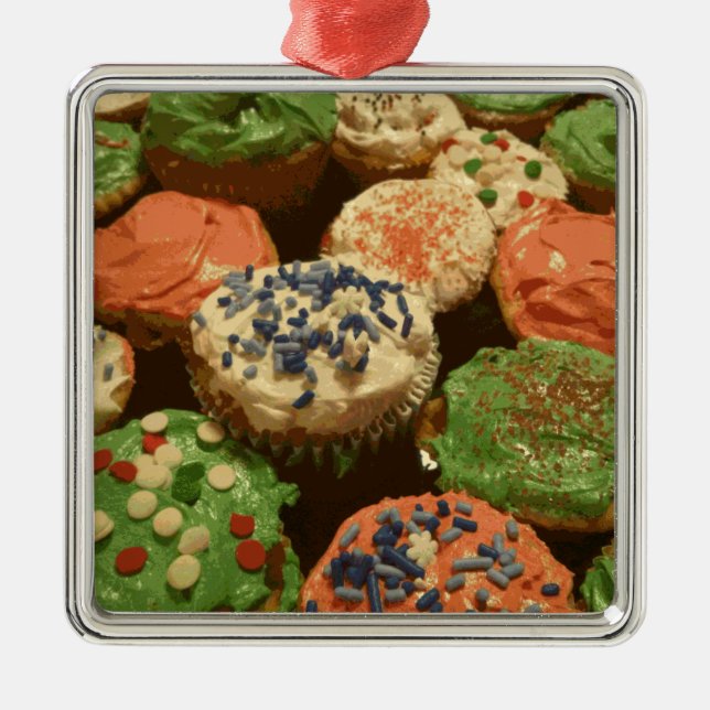Christmas Cupcakes with Sprinkles Metal Tree Decoration (Front)